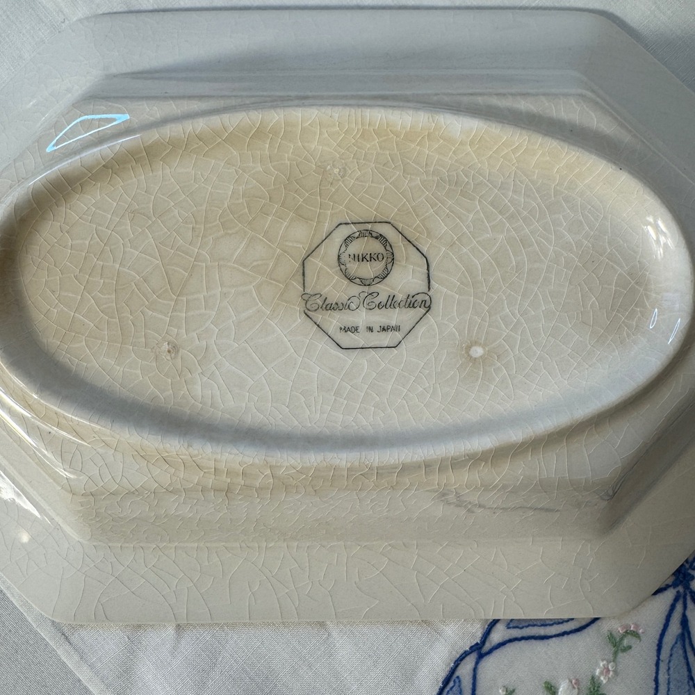 Pfaltzgraff Nikko Serving Set OS Cream Blue Yorktowne Tray and Octagon Bowl - Picture 6 of 13